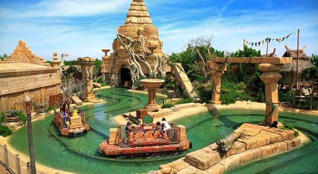 PORT AVENTURA, SPAIN - MAY, 11. Interactive water attraction Angkor located in the China area  in the theme park Port Aventura on May 11, 2015 in city Salou, Catalonia, Spain.; Shutterstock ID 545147077; purchase_order: -; job: -; client: -; other: -